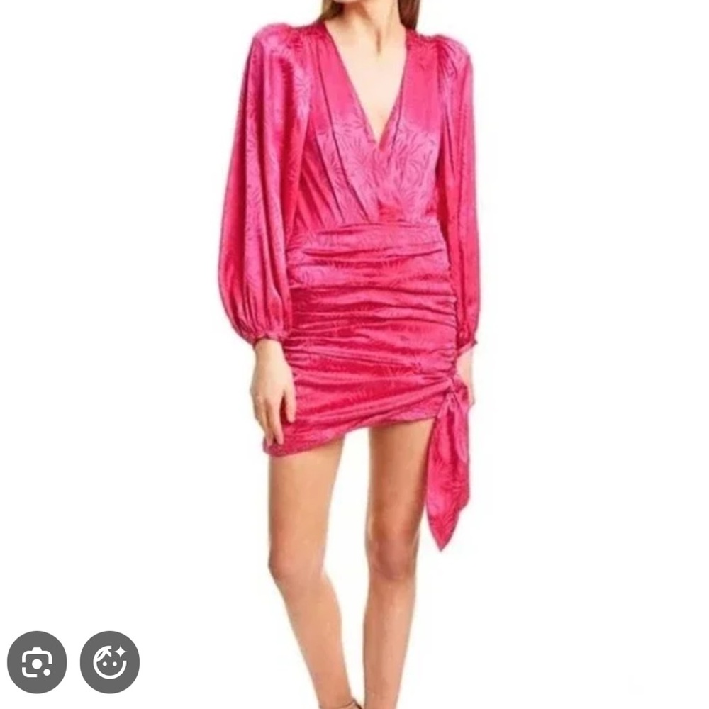Ronny Kobo Womens Giorgia Mini Dress Pink M FuchsiaRuched Silk Barbiecore NWT